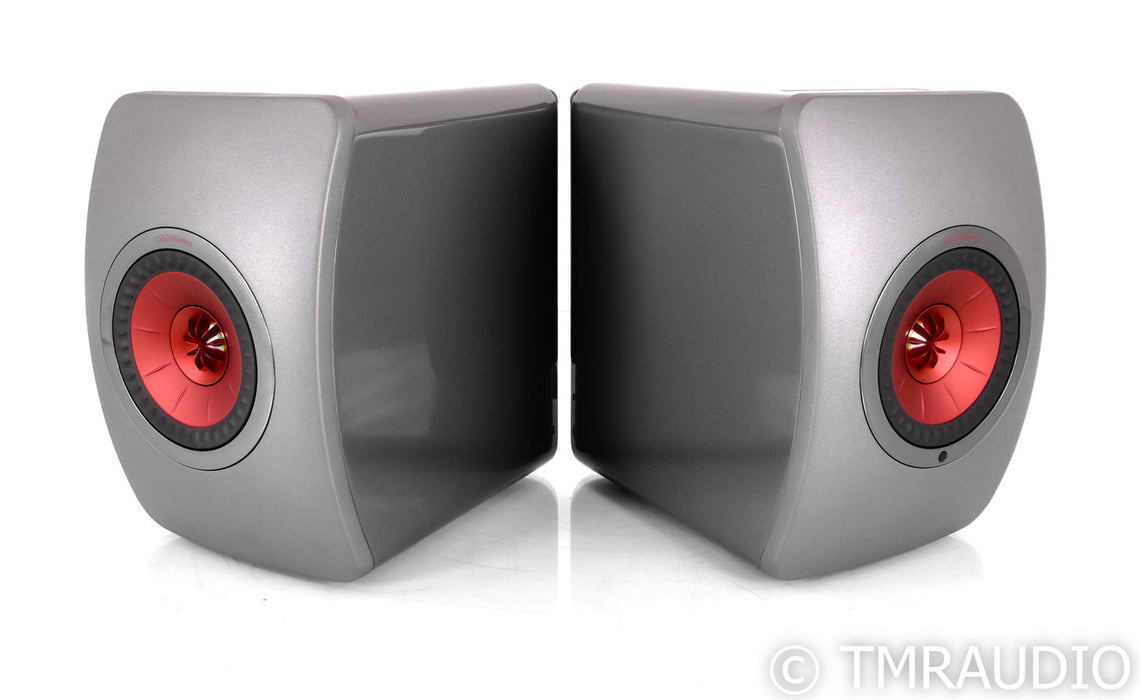 KEF LS50W Wireless Powered Bookshelf Speakers; Titanium Grey & Red Pair