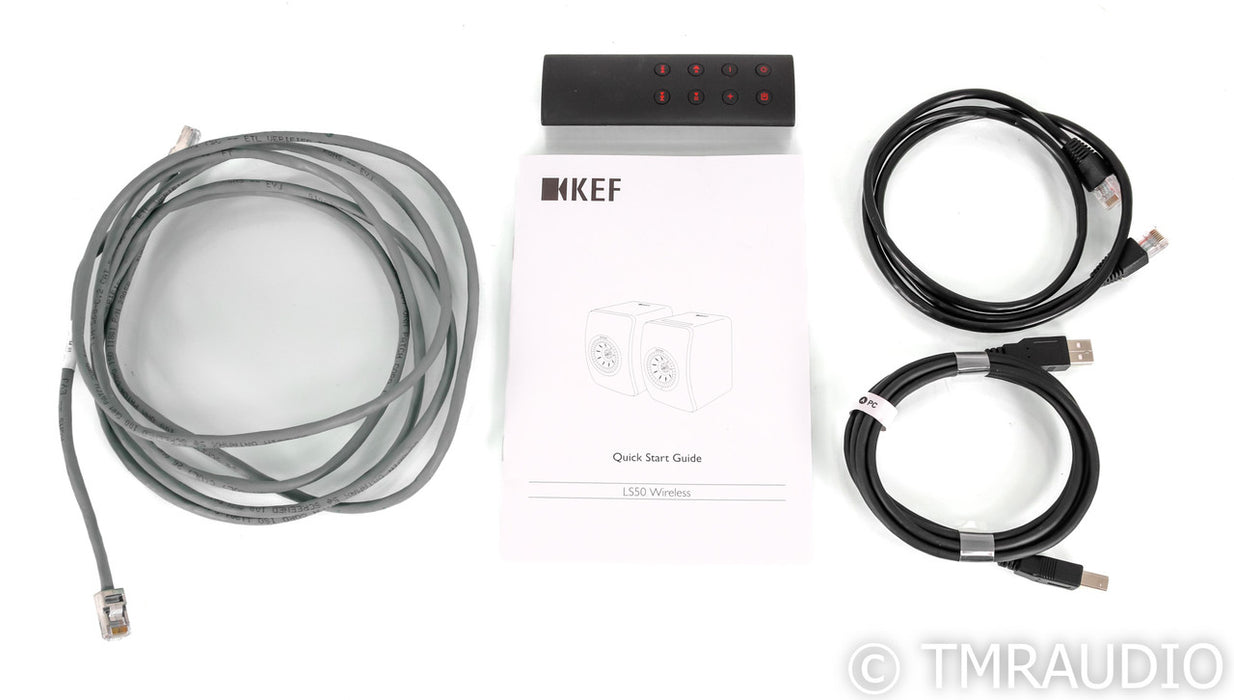 KEF LS50W Wireless Powered Bookshelf Speakers; Titanium Grey & Red Pair