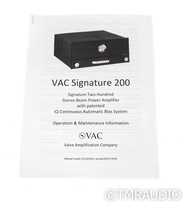 VAC Signature 200 iQ Stereo Tube Power Amplifier; 200iQ; Black