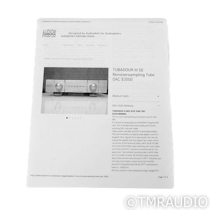 Audio Mirror Tubadour III SE R2R Tube DAC; D/A Converter; Silver