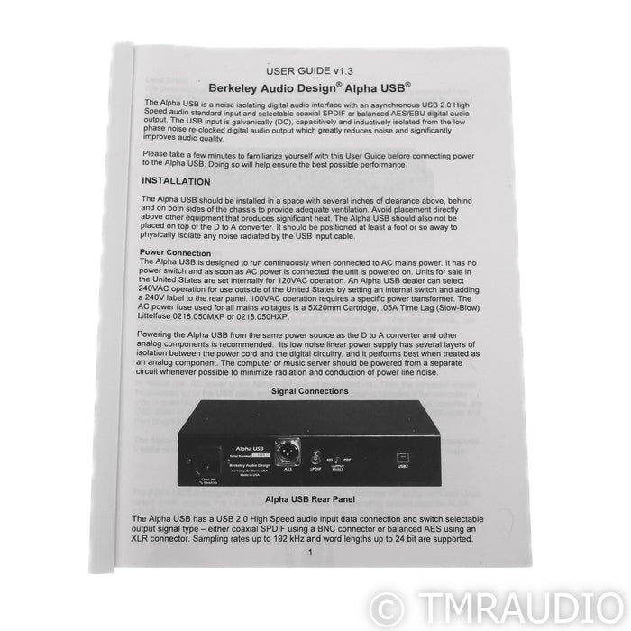 Berkeley Audio Design Alpha USB Interface; D/D Converter