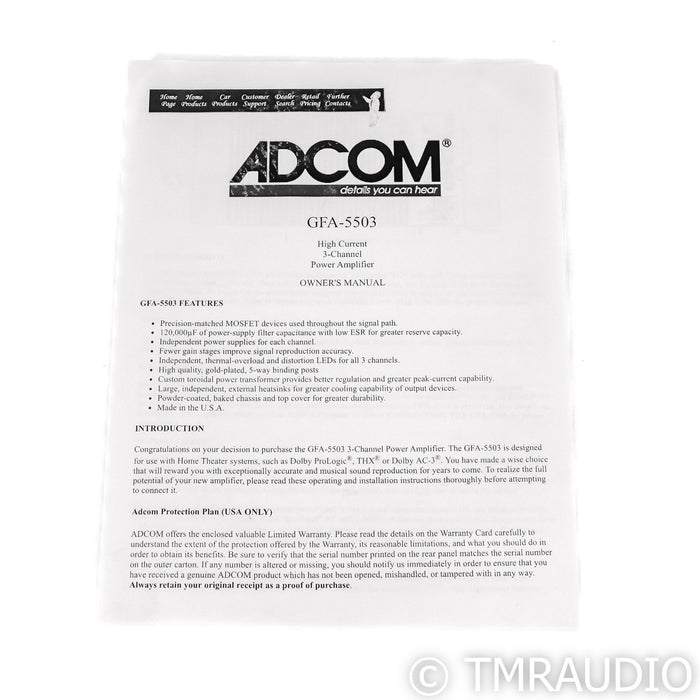 Adcom GFA-5503 3 Channel Power Amplifier; GFA5503