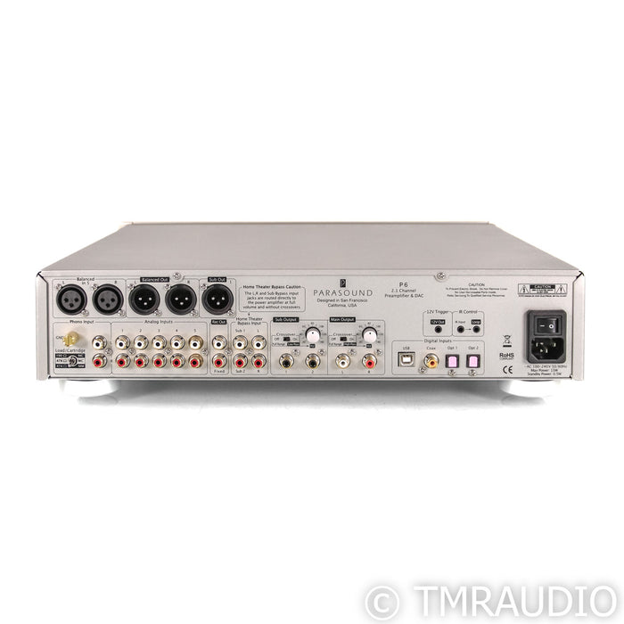 Parasound P6 2.1 Channel Preamplifier / DAC; MM / MC Phono; Silver