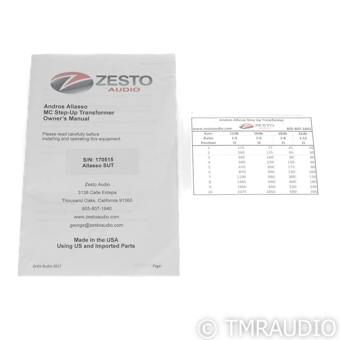 Zesto Audio Andros Allasso MC Step-Up Transformer; SUT