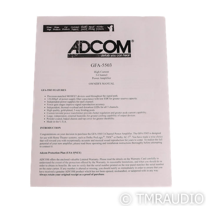 Adcom GFA-5503 Three Channel Power Amplifier; GFA5503