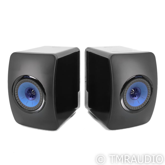 KEF LS50 Wireless Powered Bookshelf Speakers; Gloss Black / Blue