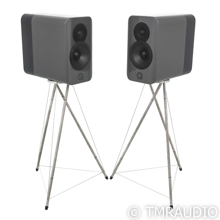 Q Acoustic Concept 300 Bookshelf Speakers; Silver and Ebony Pair w/ Stands
