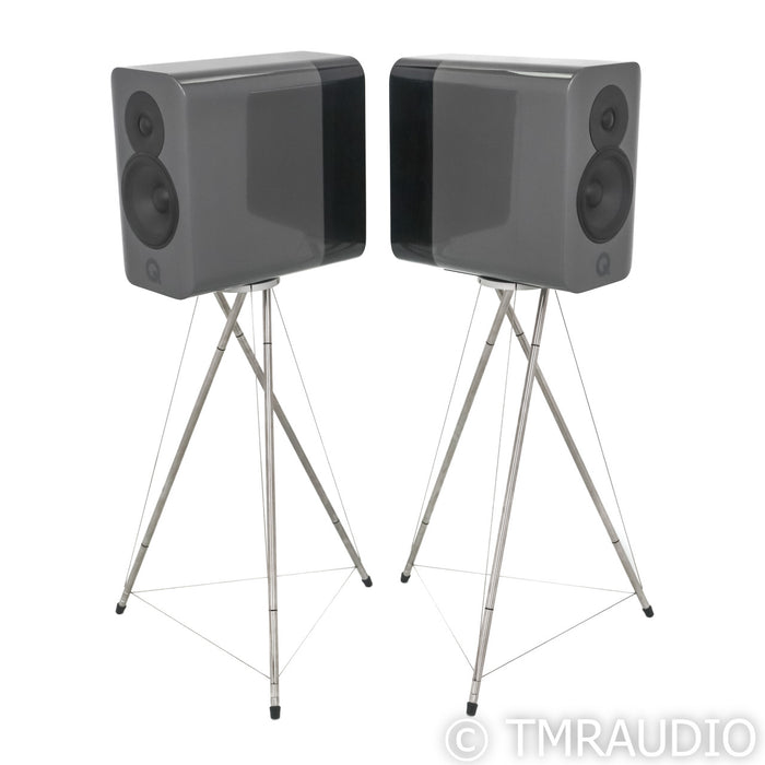 Q Acoustic Concept 300 Bookshelf Speakers; Silver and Ebony Pair w/ Stands