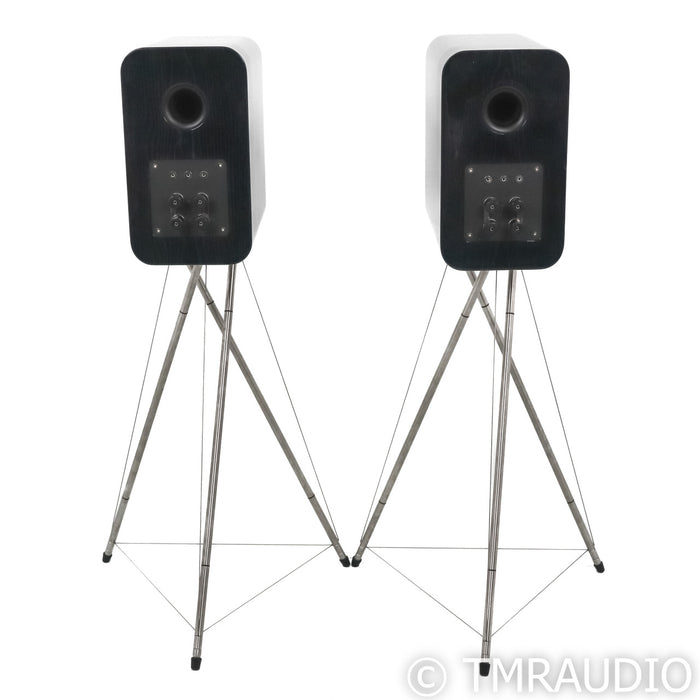 Q Acoustic Concept 300 Bookshelf Speakers; Silver and Ebony Pair w/ Stands