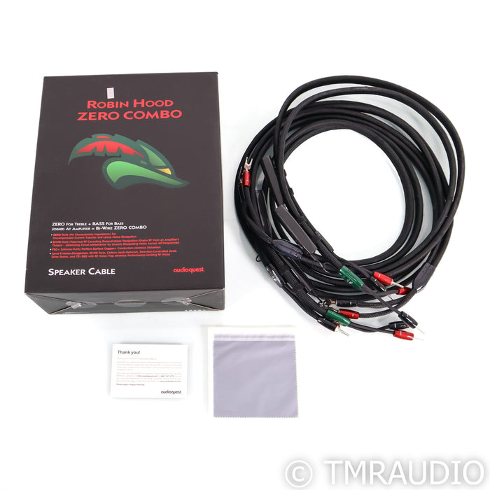 AudioQuest Robin Hood Bi-Wire Speaker Cables; 8ft Pair; ZERO + BASS; 72v DBS