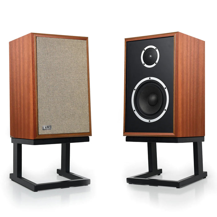 KLH Model Three Bookshelf Speakers; West Affican Mahogany Pair w/ Stands (Open Box)