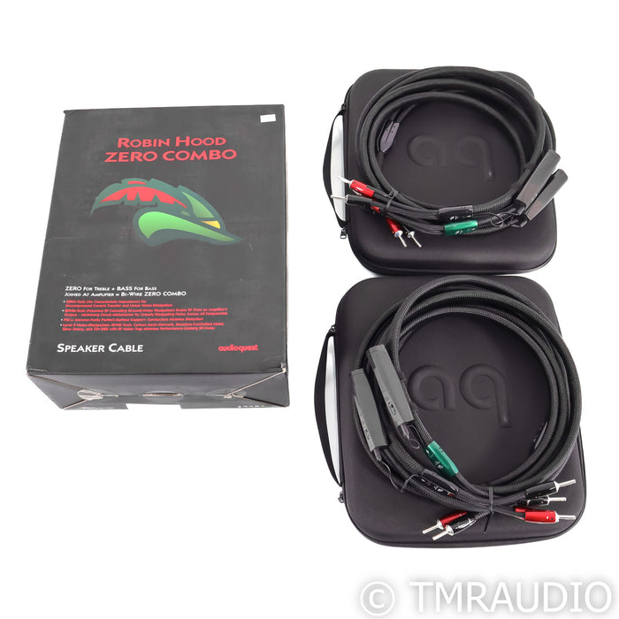 AudioQuest Robin Hood ZERO Bi-Wire Combo Speaker Cables; 8ft Pair; ZERO + BASS; 72v DBS