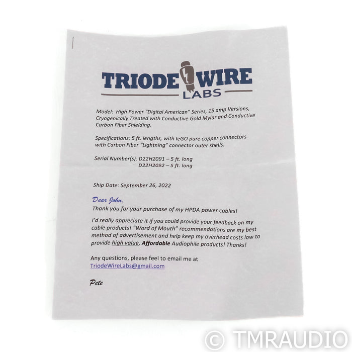 Triode Wire Labs Digital American Power Cable; 5ft AC Cord