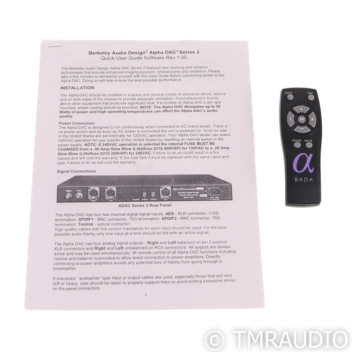 Berkeley Audio Design Alpha DAC Series 2; D/A Converter; MQA