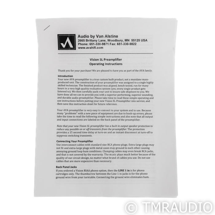 Audio by Van Alstine Vision SL Stereo Preamplifier; Straight Line (No Remote)