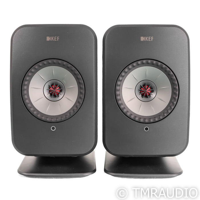 KEF LSX Wireless Streaming Bookshelf Speakers; Gray Pair with Stands