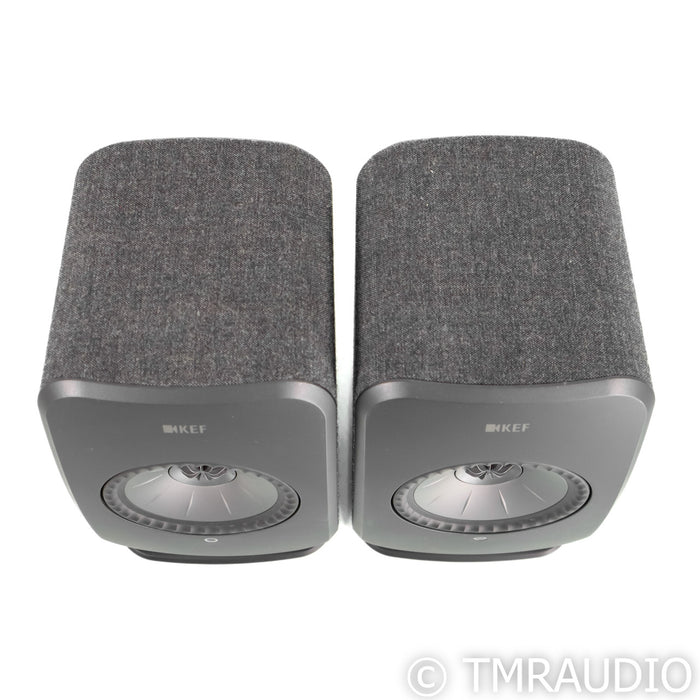 KEF LSX Wireless Streaming Bookshelf Speakers; Gray Pair with Stands