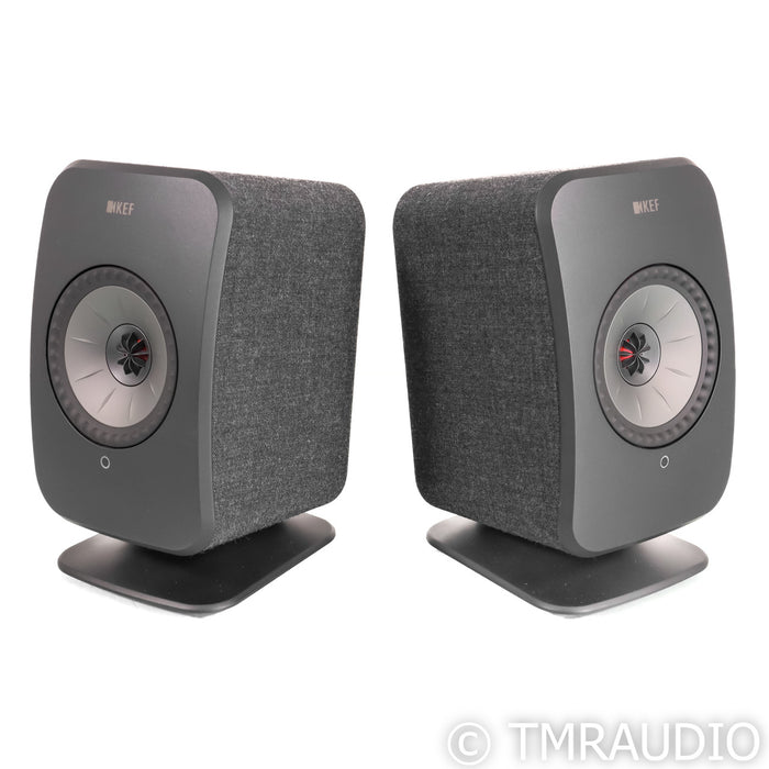 KEF LSX Wireless Streaming Bookshelf Speakers; Gray Pair with Stands