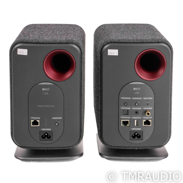 KEF LSX Wireless Streaming Bookshelf Speakers; Gray Pair with Stands