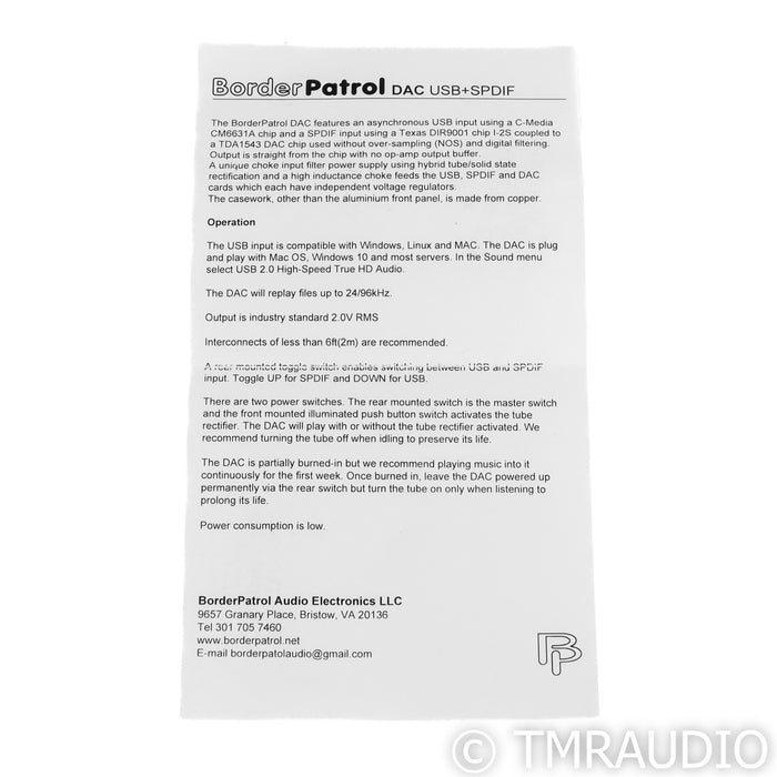 Border Patrol SE-i Tube Hybrid DAC; D/A Converter; USB + SPDIF