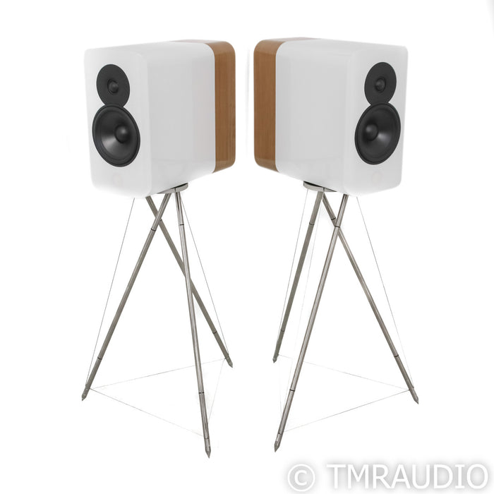 Q Acoustics Concept 300 Bookshelf Speakers; White & Light Oak Pair with Stands