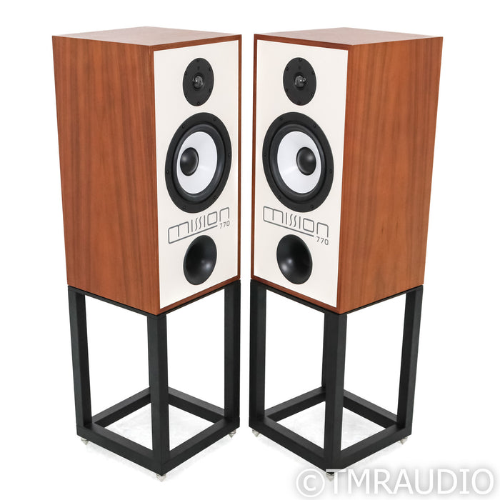 Mission 770 Bookshelf Speakers; Walnut Pair with Stands