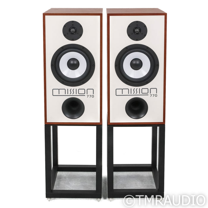 Mission 770 Bookshelf Speakers; Walnut Pair with Stands