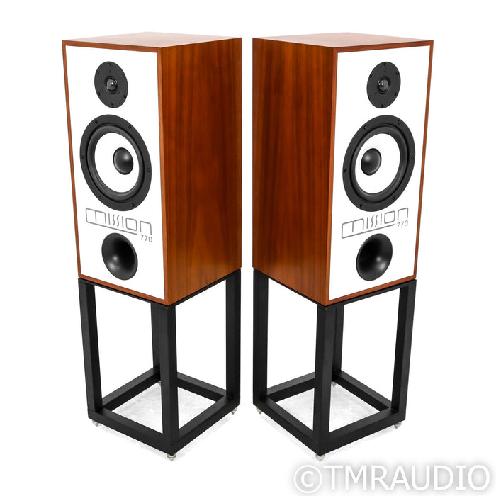 Mission 770 Bookshelf Speakers; Walnut Pair with Stands
