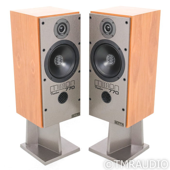 Mission Freedom 770 Vintage Bookshelf Speakers; Pair With Stands