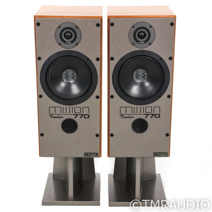 Mission Freedom 770 Vintage Bookshelf Speakers; Pair With Stands