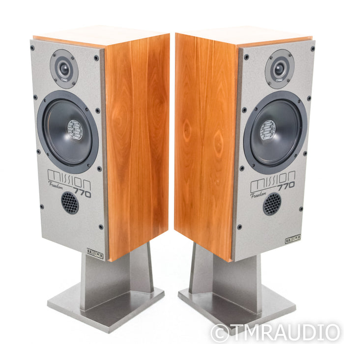 Mission Freedom 770 Vintage Bookshelf Speakers; Pair With Stands