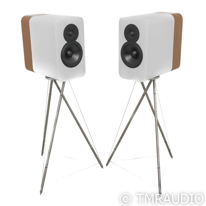 Q Acoustics Concept 300 Bookshelf Speakers; White & Light Oak Pair w/ Stands