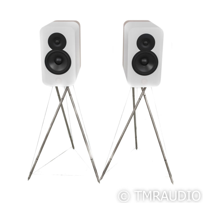 Q Acoustics Concept 300 Bookshelf Speakers; White & Light Oak Pair w/ Stands