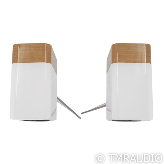 Q Acoustics Concept 300 Bookshelf Speakers; White & Light Oak Pair w/ Stands