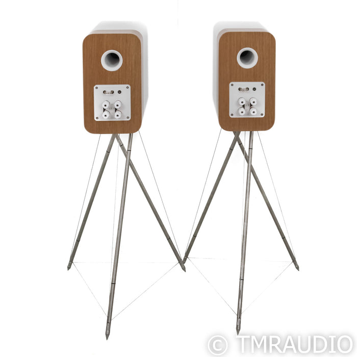 Q Acoustics Concept 300 Bookshelf Speakers; White & Light Oak Pair w/ Stands