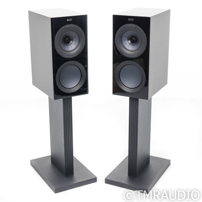 KEF R3 Meta Bookshelf Speakers; Black Pair with S3 Stands