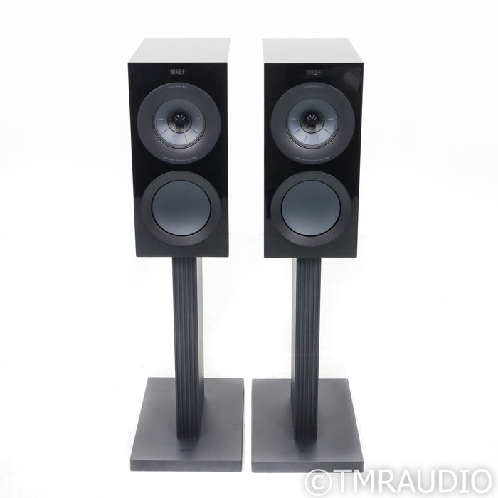 KEF R3 Meta Bookshelf Speakers; Black Pair with S3 Stands