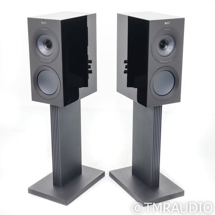 KEF R3 Meta Bookshelf Speakers; Black Pair with S3 Stands