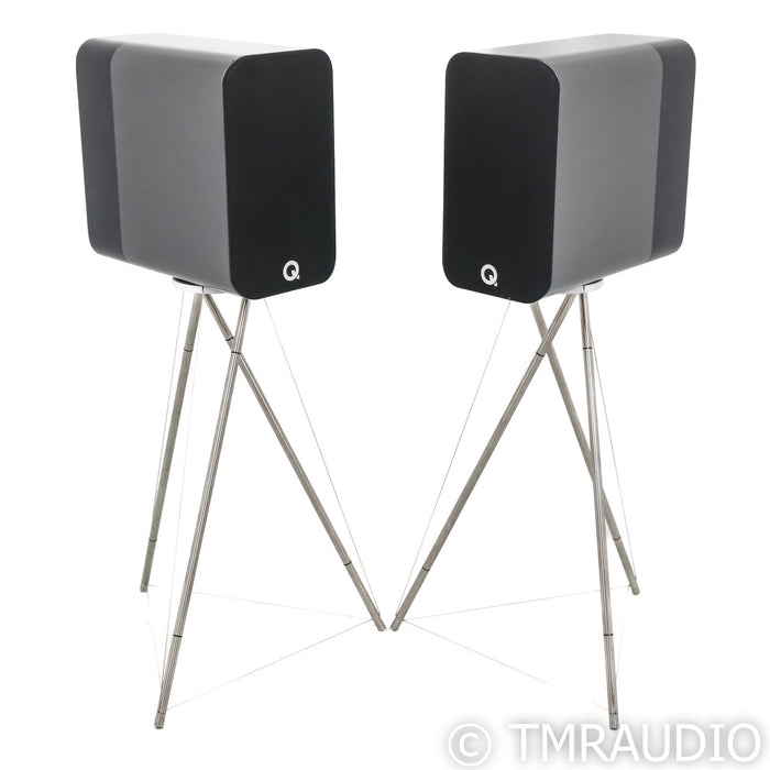 Q Acoustics Concept 300 Bookshelf Speakers; Silver & Ebony Pair w/ Stands (Open Box)