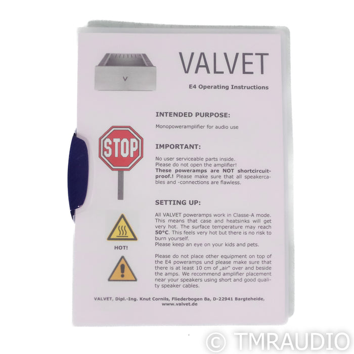 Valvet E4 Monoblock Power Amplifiers; Pair