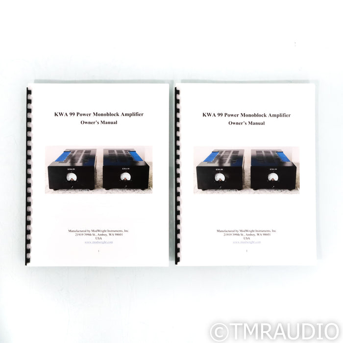 ModWright Instruments KWA 99 MOSFET Monoblock Power Amplifiers; Pair