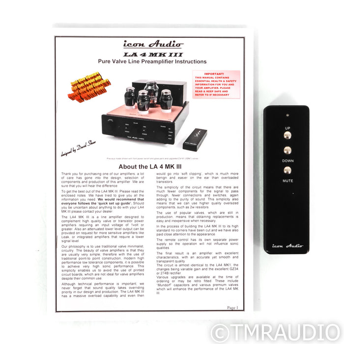 Icon Audio LA4 MkIII Signature Tube Stereo Preamplifier; Upgraded Caps