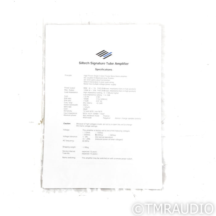 Siltech SEPA Mono Tube Power Amplifiers; Pair; 230V (Low Tube Hours)