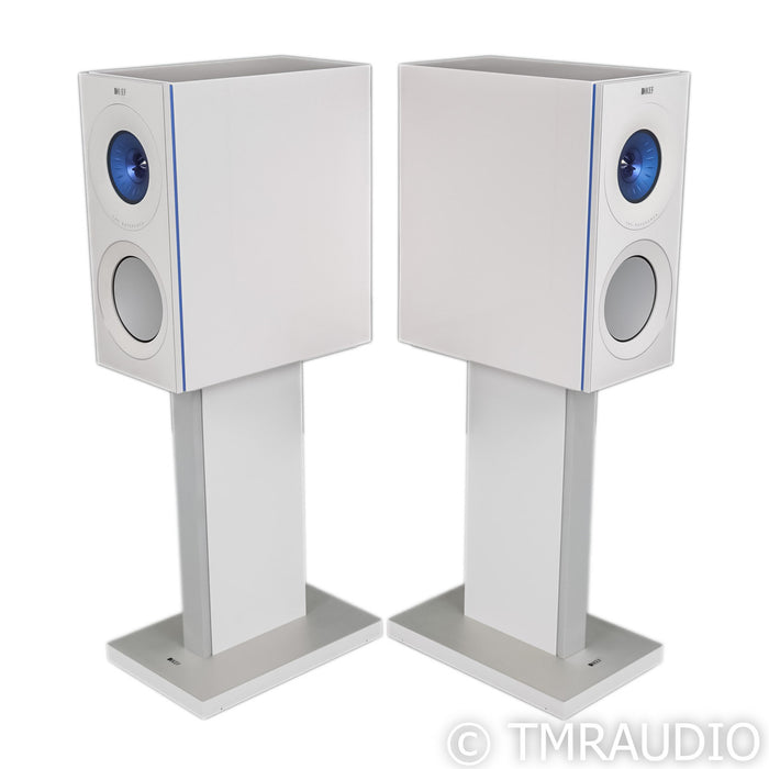 KEF Reference 1 Bookshelf Speakers; Blue Ice White Pair w/ White S-RFI Stands