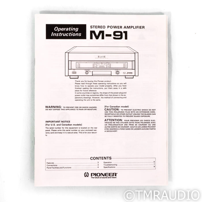 Pioneer Elite M91 Vintage Stereo Power Amplifier