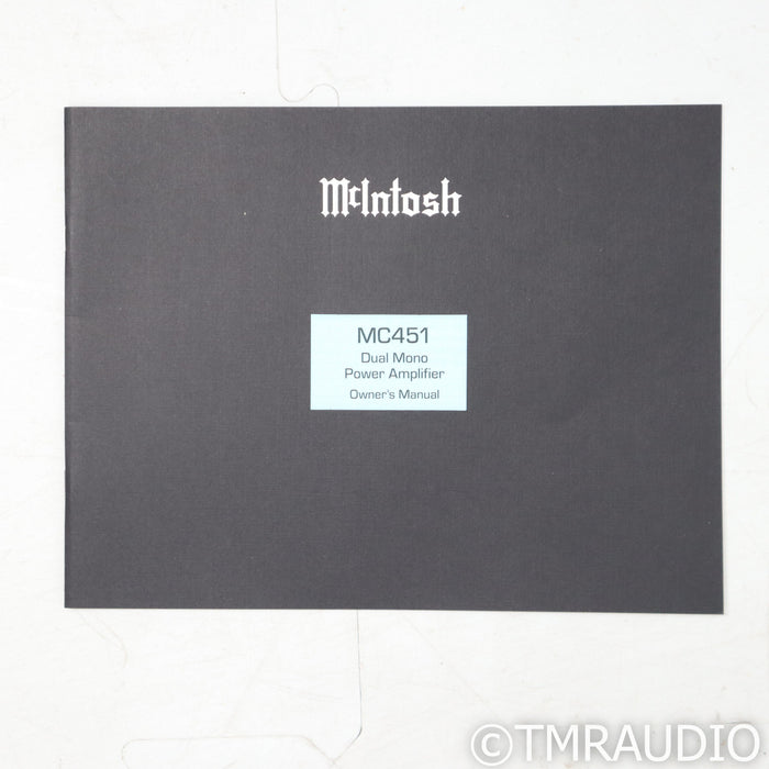 McIntosh MC451 Tube Dual Mono Power Amplifiers; Pair (New KT88 Tubes)