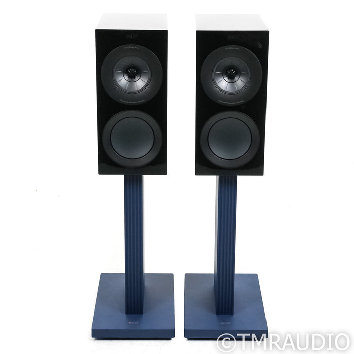 KEF R3 Meta Bookshelf Speakers; Black Pair w/ Indigo S3 Stands