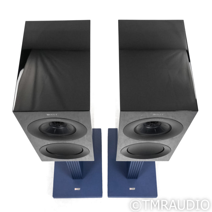 KEF R3 Meta Bookshelf Speakers; Black Pair w/ Indigo S3 Stands
