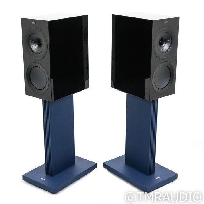 KEF R3 Meta Bookshelf Speakers; Black Pair w/ Indigo S3 Stands