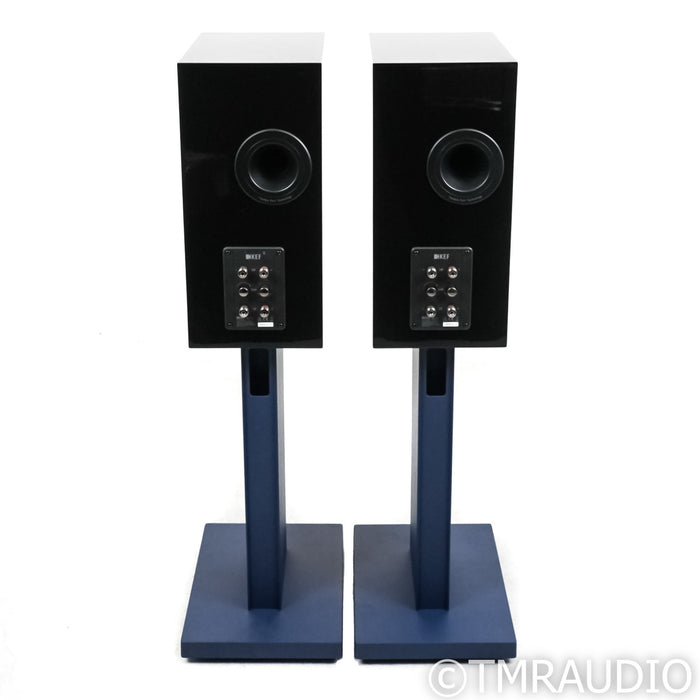 KEF R3 Meta Bookshelf Speakers; Black Pair w/ Indigo S3 Stands